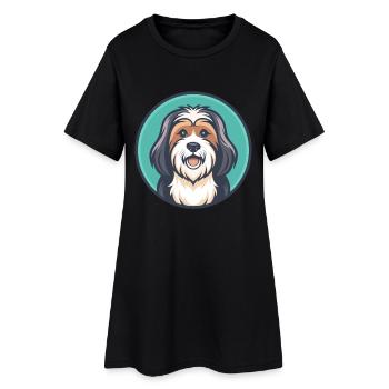Terrier tibétain chien race dessin animé Kawaii Clipart - Robe T-shirt Femme - noir - Devant