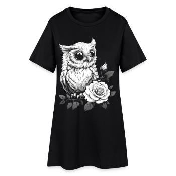 Nachteule Rose Blumen Ästhetik Eule Vogel Geschenk - Frauen T-Shirt-Kleid - Schwarz - Vorne