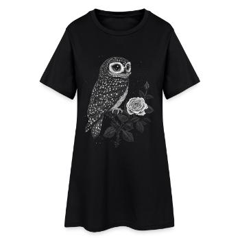 Eule Vogel Blumen Ästhetik Nachteule Rose Geschenk - Frauen T-Shirt-Kleid - Schwarz - Vorne