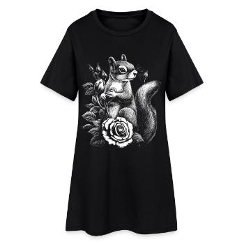 Croissant Esthétique Florale Rose Écureuil - Robe T-shirt Femme - noir - Devant