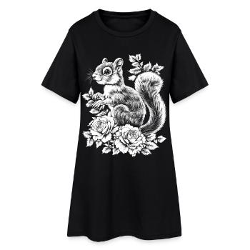 Croissant Rose Fleurs Esthétique Écureuil - Robe T-shirt Femme - noir - Devant