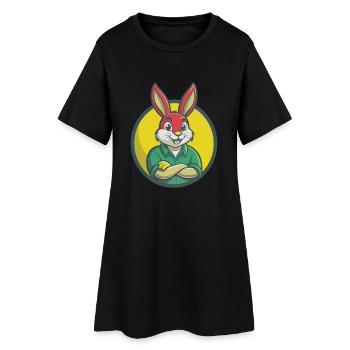 Rabbit Cute Kawaii Cartoon Clipart Pet Animal - Women’s T-Shirt Dress - black - Front