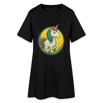 Licorne mignon Kawaii dessin animé Clipart Animal de compagnie - Robe T-shirt Femme - noir - Devant