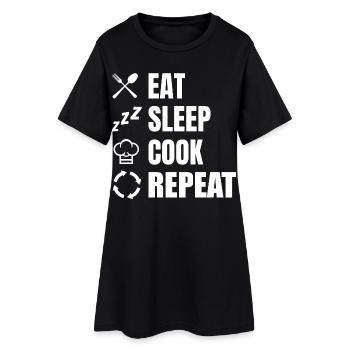 Manger, dormir, cuisiner, répéter - Robe T-shirt Femme - noir - Devant