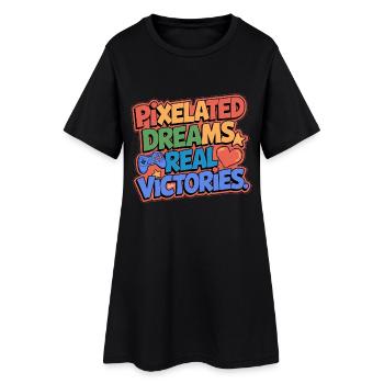 RÊVES PIXÉLISÉS, VRAIES VICTOIRES, JEUX - Robe T-shirt Femme - noir - Devant