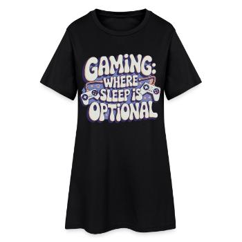GAMING: WO SCHLAF OPTIONAL IST - Frauen T-Shirt-Kleid - Schwarz - Vorne