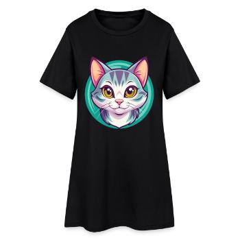 Chat américain à poil court race dessin animé Kawaii Animal - Robe T-shirt Femme - noir - Devant