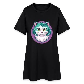 American Curl Chat Race Dessin Animé Kawaii Animal Pet - Robe T-shirt Femme - noir - Devant