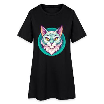 Égéen Chat Race Dessin Animé Kawaii Animal Pet - Robe T-shirt Femme - noir - Devant