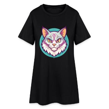 Chat polydactyle américain race dessin animé Kawaii Pet - Robe T-shirt Femme - noir - Devant