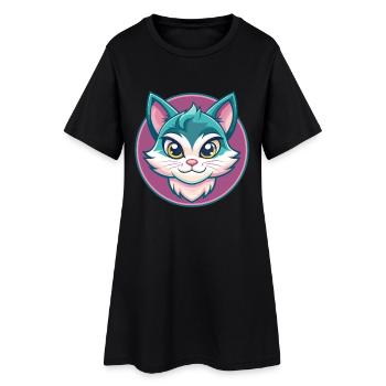 Chat Asiatique Race Dessin Animé Kawaii Animal Pet - Robe T-shirt Femme - noir - Devant