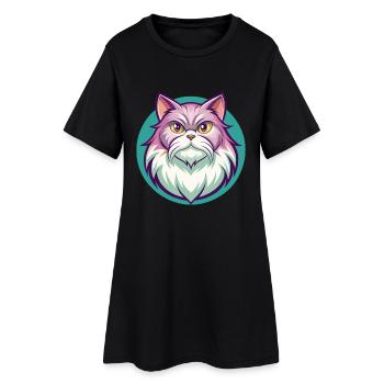 Chat britannique à poil long race dessin animé Kawaii Animal - Robe T-shirt Femme - noir - Devant