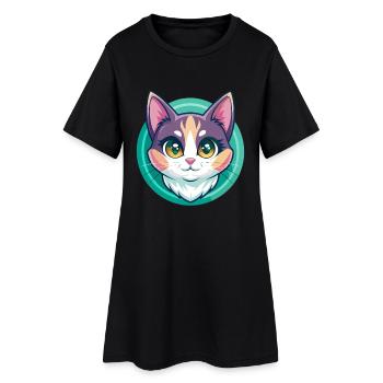 Dilué Calico Chat Race Dessin Animé Kawaii Animal Pet - Robe T-shirt Femme - noir - Devant