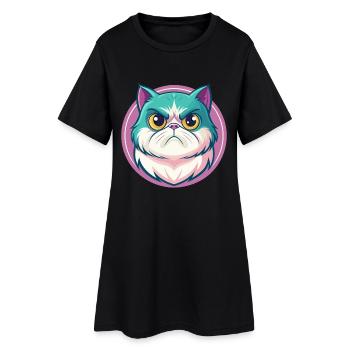 Exotische Kurzhaarkatze Rasse Cartoon Kawaii Tier - Frauen T-Shirt-Kleid - Schwarz - Vorne