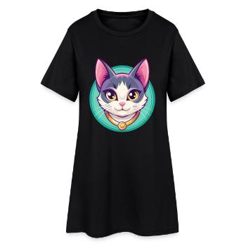 Japanische Bobtail Katze Rasse Karikatur Kawaii Tier - Frauen T-Shirt-Kleid - Schwarz - Vorne