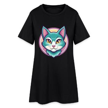 Chat bleu russe race dessin animé Kawaii Animal Pet - Robe T-shirt Femme - noir - Devant