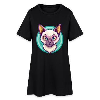 Burmese Cat Breed Cartoon Kawaii Animal Pet - Women’s T-Shirt Dress - black - Front