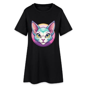 Minskin Cat Breed Cartoon Kawaii Animal Pet - Women’s T-Shirt Dress - black - Front