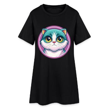 Scottish Fold Chat Race Dessin animé Kawaii Animal Pet - Robe T-shirt Femme - noir - Devant