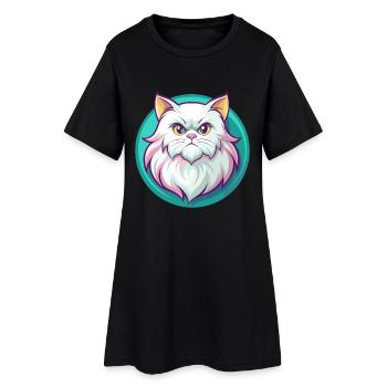 Blanc à poil long chat persan race dessin animé Kawaii - Robe T-shirt Femme - noir - Devant