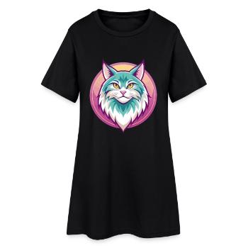 Chat Sibérien Race Dessin Animé Kawaii Animal Pet - Robe T-shirt Femme - noir - Devant
