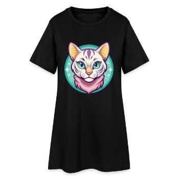 Schnee Bengalen Katze Rasse Karikatur Kawaii Tier Haustier - Frauen T-Shirt-Kleid - Schwarz - Vorne