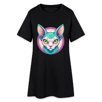 Sphynx Chat Race Dessin Animé Kawaii Animal Pet - Robe T-shirt Femme - noir - Devant