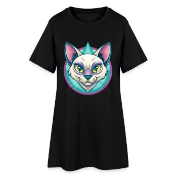 Chat thaïlandais race dessin animé Kawaii Animal Pet - Robe T-shirt Femme - noir - Devant