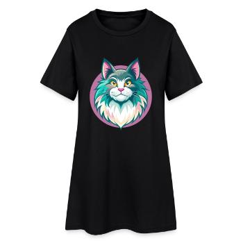 Chat de la forêt norvégienne Race Dessin animé Kawaii Animal - Robe T-shirt Femme - noir - Devant
