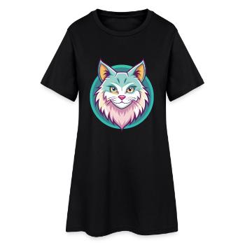 Karelian Bobtail Cat Breed Cartoon Kawaii Animal - Women’s T-Shirt Dress - black - Front