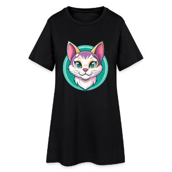 Coréen Bobtail Chat Race Dessin Animé Kawaii Animal Pet - Robe T-shirt Femme - noir - Devant