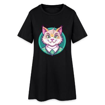Highlander Chat Race Dessin Animé Kawaii Animal Pet - Robe T-shirt Femme - noir - Devant