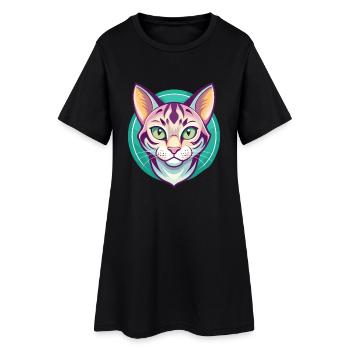Bengal Chat Race Dessin Animé Kawaii Animal Pet - Robe T-shirt Femme - noir - Devant