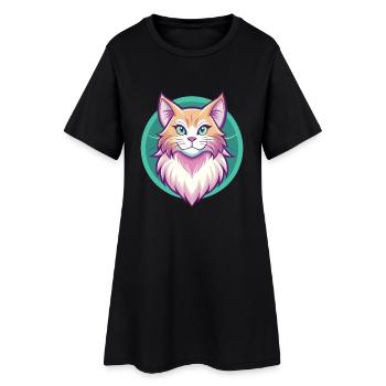 Gingembre Chat à poil long Race Dessin animé Kawaii Animal - Robe T-shirt Femme - noir - Devant