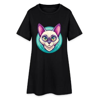 Chat Birman Européen Race Dessin Animé Kawaii Animal - Robe T-shirt Femme - noir - Devant