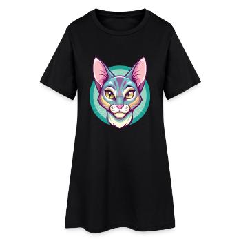 Chausie Chat Race Dessin Animé Kawaii Animal Animal Pet - Robe T-shirt Femme - noir - Devant