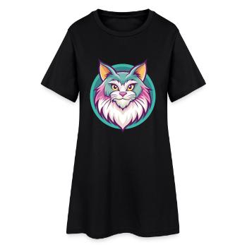 German Longhair Cat Breed Cartoon Kawaii Animal - Women’s T-Shirt Dress - black - Front
