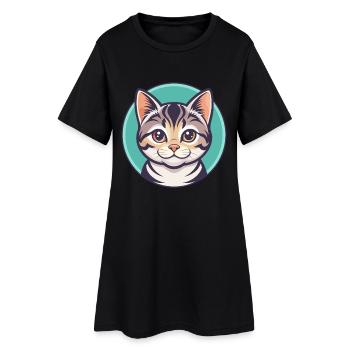 Chat américain à poil court race dessin animé Kawaii Animal - Robe T-shirt Femme - noir - Devant