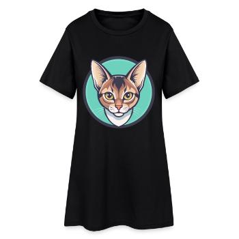 Chat Abyssin Race Dessin Animé Kawaii Animal Pet - Robe T-shirt Femme - noir - Devant