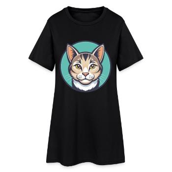 Chat polydactyle américain race dessin animé Kawaii Pet - Robe T-shirt Femme - noir - Devant