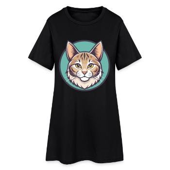 Amerikanische Bobtail Katze Rasse Karikatur Kawaii Tier - Frauen T-Shirt-Kleid - Schwarz - Vorne