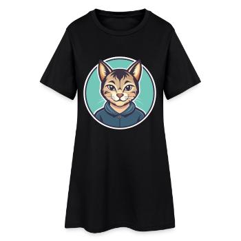Chat Asiatique Race Dessin Animé Kawaii Animal Pet - Robe T-shirt Femme - noir - Devant