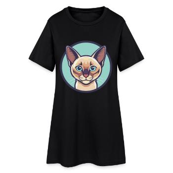 Chat Birman Européen Race Dessin Animé Kawaii Animal - Robe T-shirt Femme - noir - Devant
