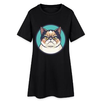 Exotische Kurzhaarkatze Rasse Cartoon Kawaii Tier - Frauen T-Shirt-Kleid - Schwarz - Vorne