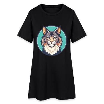 Maine Coon Cat Breed Cartoon Kawaii Animal Pet - Women’s T-Shirt Dress - black - Front