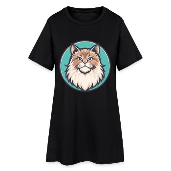 Chat britannique à poil long race dessin animé Kawaii Animal - Robe T-shirt Femme - noir - Devant