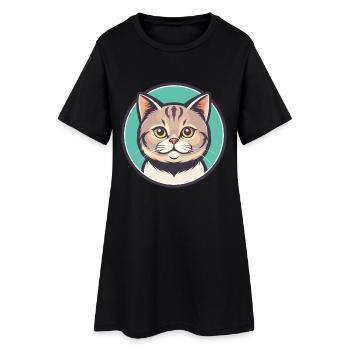 British Shorthair Chat Race Dessin animé Kawaii Animal - Robe T-shirt Femme - noir - Devant