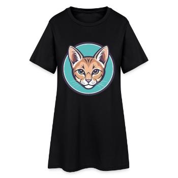 Chausie Chat Race Dessin Animé Kawaii Animal Animal Pet - Robe T-shirt Femme - noir - Devant