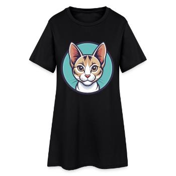 Coréen Bobtail Chat Race Dessin Animé Kawaii Animal Pet - Robe T-shirt Femme - noir - Devant