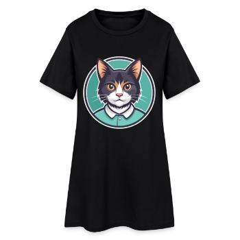 Manx Chat Race Dessin Animé Kawaii Animal Pet - Robe T-shirt Femme - noir - Devant
